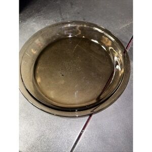 Vtg Pyrex Visions Ware Brown Amber Smoke Glass 9" Pie Baking Dish 209 USA